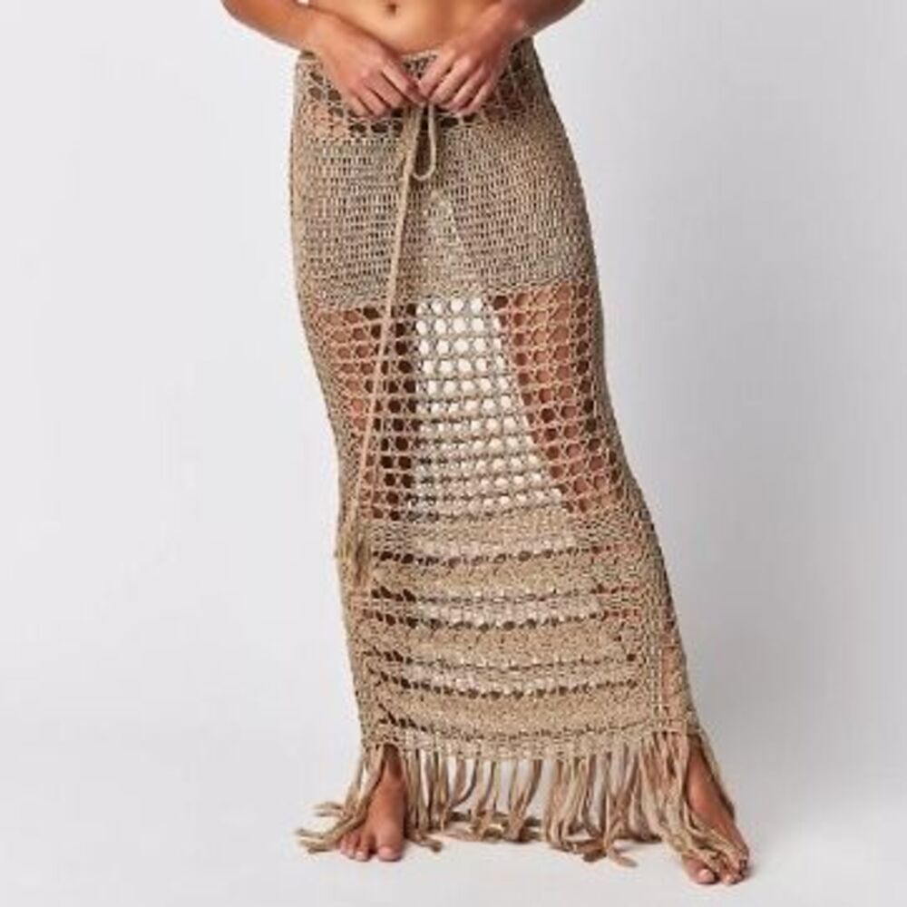Flook Calla Crochet Skirt Crocheted Fringe Cover-up Maxi Skirt Small